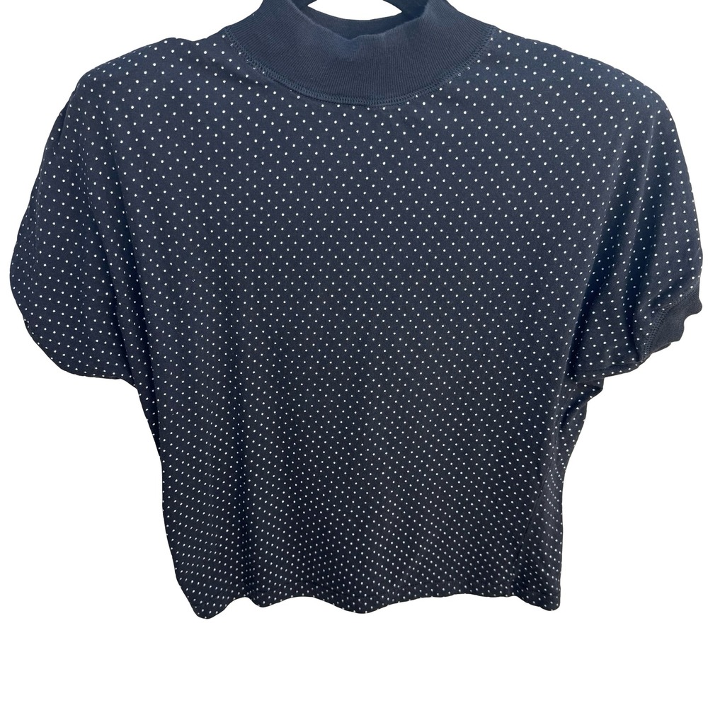 Forenza Vintage Polka Dot Mock Neck Crop Top Black White Cotton Made Italy Small